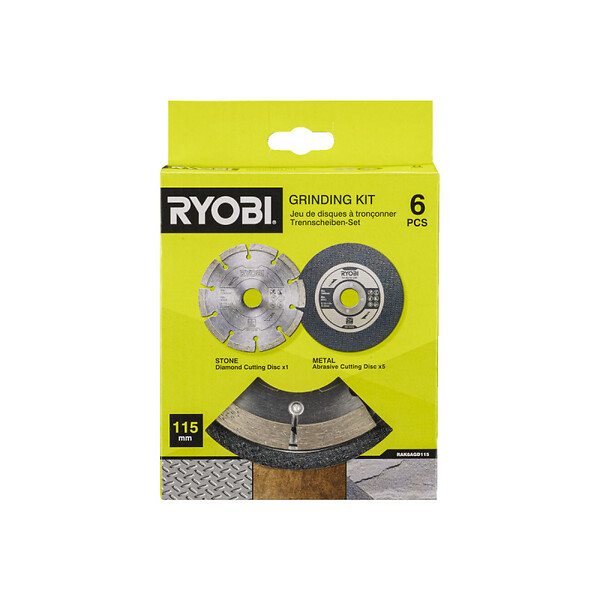 RYOBI - Pack RYOBI - Meuleuse d'angle R18AG-0 - 18V One+ - sans batterie ni chargeur - Kit 6 disques pour meuleuse RAK6AGD115 - 115 mm - large
