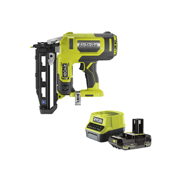 RYOBI - Pack RYOBI Cloueur de finition à air comprimé R16GN18-0 - 18 V One+ - 1 batterie 2.0Ah - 1 chargeur rapide RC18120-120 - large
