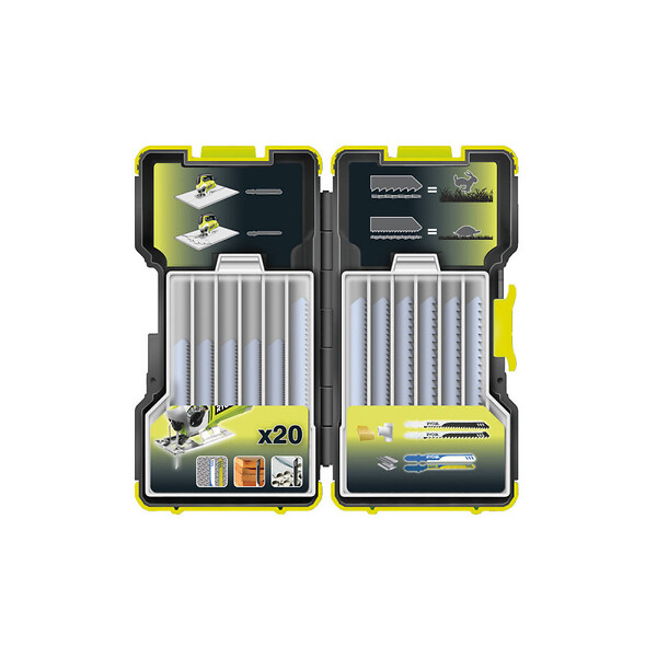 RYOBI - Pack RYOBI Scie sauteuse pendulaire RJS1050-KA5 - 680 W - 105mm - coffret de 20 lames - bois - métal - 75-100mm - RAK20JB - large