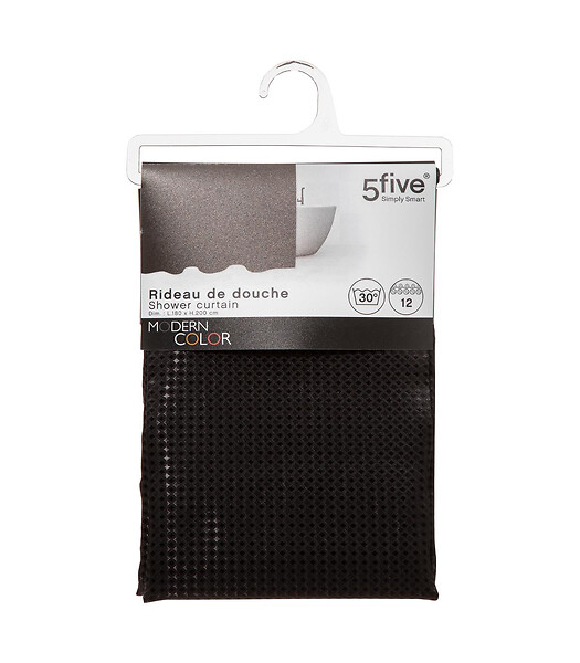 5 FIVE SIMPLY SMART - Rideau de Douche Nid d'Abeille Noir Charbon 180 x 200 cm anneaux inclus - large