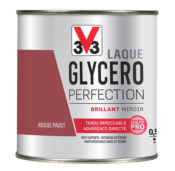 V33 PEINTURE - Peinture laque Glycero - Rouge pavot - Brillant - 0,5L - large