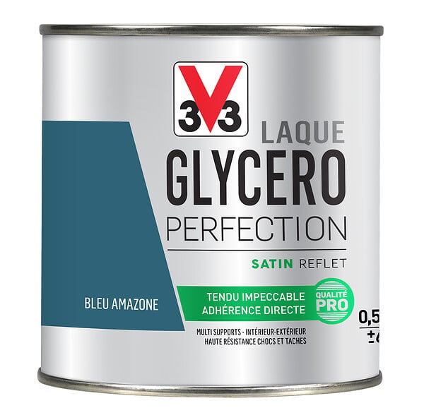 V33 PEINTURE - Peinture laque Glycero - Bleu amazone - Satin - 0,5L - large
