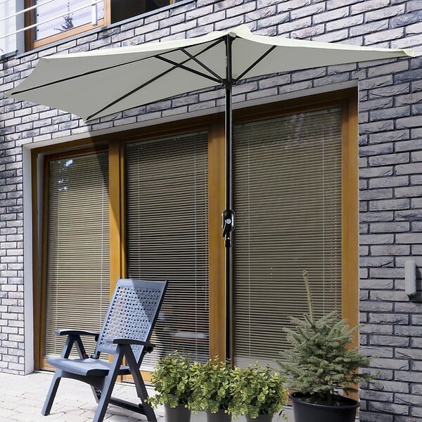OUTSUNNY - Demi parasol - parasol de balcon 5 entretoises métal polyester 2,69L x 1,38l x 2,36H m crème - large