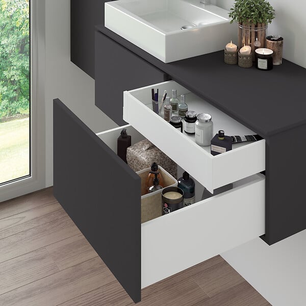 EMUCA - Kit de tiroirs pour cuisine ou salle de bains Vertex avec réglages 3D, hauteur 178mm, avec panneaux inclus, module 600mm, Peint en blanc - large