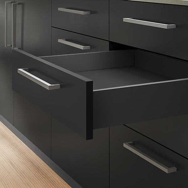 EMUCA - Kit de tiroirs pour cuisine ou salle de bains Vertex avec réglages 3D, hauteur 93mm, avec panneaux inclus, module 600mm, Gris antracite - large
