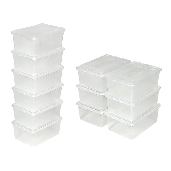 TECTAKE - 6 boîtes de rangement plastique blanc transparent - large