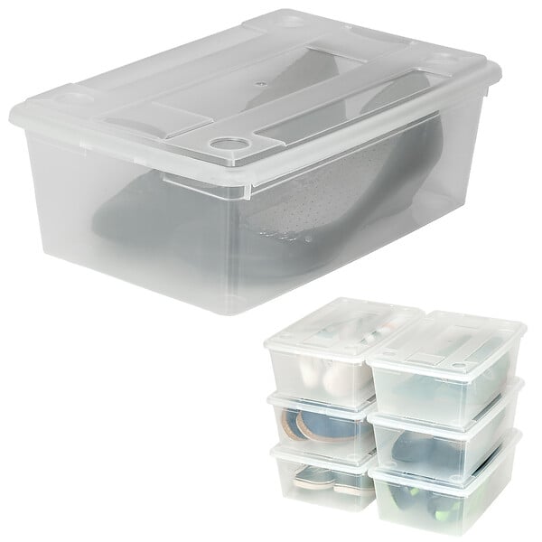 TECTAKE - 24 boîtes de rangement plastique blanc transparent - large