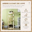 PAWHUT - Arbre à chat style nordique griffoir sisal naturel 4 plateformes coussins panier d'observation amovible bois pin panneaux bois clair - vignette