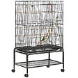 PAWHUT - Cage à oiseaux sur roulettes - étagère, plateau déjection, 3 perchoirs, 4 mangeoirs, 2 portes, 8 trappes, accessoires - acier noir - vignette