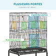 PAWHUT - Cage à oiseaux sur roulettes - étagère, plateau déjection, 3 perchoirs, 4 mangeoirs, 2 portes, 8 trappes, accessoires - acier noir - vignette