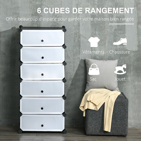 HOMCOM - Meuble de rangement à chaussures modulable 6 casiers rectangulaires empilables - noir et blanc - large