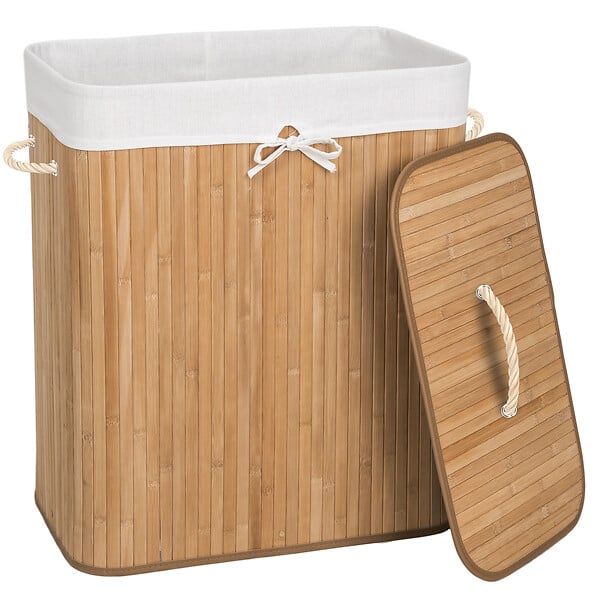 TECTAKE - Panier à linge bambou rectangulaire beige - large