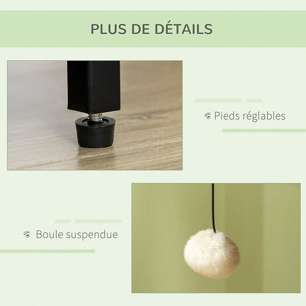 PAWHUT - Maison de toilette pour chat style industriel porte entrée latérale boule suspendue châssis acier aspect bois clair - large