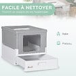 PAWHUT - Maison de toilette pliable pour chat - tiroir à litière coulissant, porte battante et trappe transparente, pelle - blanc gris - vignette