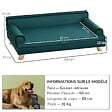 PAWHUT - Canapé chien lit pour chien chat avec accoudoirs dossier coussin déhoussable pieds bois velours bleu canard - vignette
