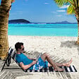 OUTSUNNY - Lot de 2 tapis de plage rembourrés pliables - matelas de plage - dossier inclinable, rangement - métal polyester blanc bleu - vignette