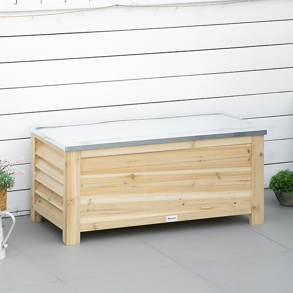 OUTSUNNY - Banc coffre de jardin 2 en 1 - dim. 110L x 50l x 50H cm - charge max. 120 Kg - bois sapin pré-huilé acier galvanisé - large