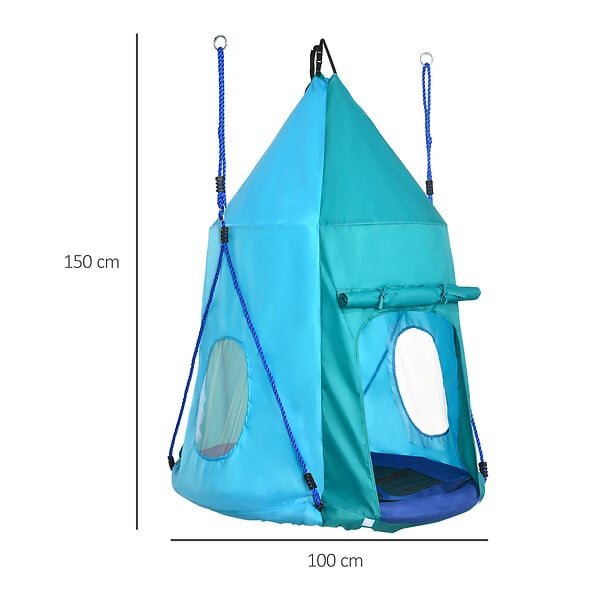 OUTSUNNY - Balançoire nid d'oiseau ronde balançoire panier Ø 1,1 x 1,5H m - tente amovible incluse - accessoires inclus bleu - large