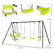 OUTSUNNY - Balançoire 4 agrès portique avec 2 balançoires et 2 face à face dim. 3,55L x 1,84l x 1,86H m acier époxy gris PE vert - vignette