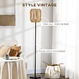 HOMCOM - Lampadaire aspect cannage style cosy 40 W max. H.158 cm piètement mât métal noir abat-jour corde papier tressé main - vignette