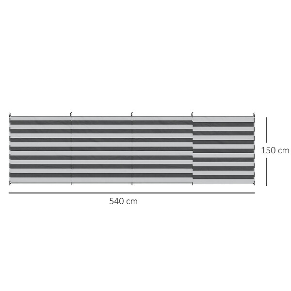 OUTSUNNY - Paravent brise-vue de camping portable pliable avec sac de transport et poteaux dim. 540 cm x 150 cm acier polyester gris blanc rayé - large