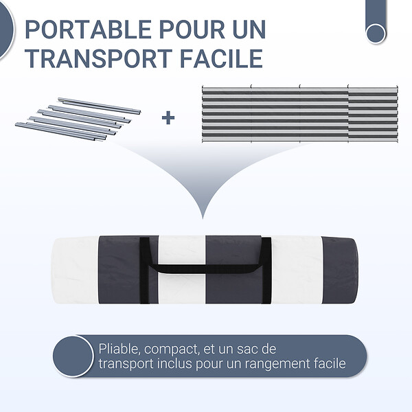 OUTSUNNY - Paravent brise-vue de camping portable pliable avec sac de transport et poteaux dim. 540 cm x 150 cm acier polyester gris blanc rayé - large