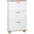 HOMCOM - Meuble à chaussures design scandinave 3 portes abattantes 3 étagères réglables bois pin panneaux blanc - vignette