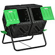 OUTSUNNY - Composteur de jardin - bac à  compost pour déchets - rotatif 360Â° - double chambre 130 L - acier PP vert noir - vignette