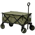 OUTSUNNY - Chariot de jardin pliable 4 roues - bâche amovible, poignée télescopique réglable, 5 pochettes rangement - acier polyester kaki - vignette