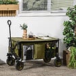 OUTSUNNY - Chariot de jardin pliable 4 roues - bâche amovible, poignée télescopique réglable, 5 pochettes rangement - acier polyester kaki - vignette