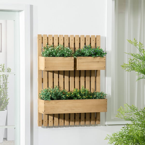 OUTSUNNY - Jardinière murale avec treillis - lot de 3 jardinières murales - dim. 60L x 16l x 80H cm - bois sapin pré-huilé - large