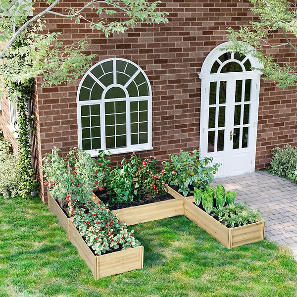 OUTSUNNY - Lot de 5 jardinières - ensemble de 5 carrés potagers - forme personnalisable - bois de sapin pré-huilé - large