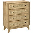 HOMCOM - Commode 4 tiroirs style bohème chic cannage en rotin aspect bois de manguier - vignette