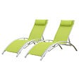 HAPPY GARDEN - Lot de 2 transats GALAPAGOS en textilène vert - aluminium blanc - vignette
