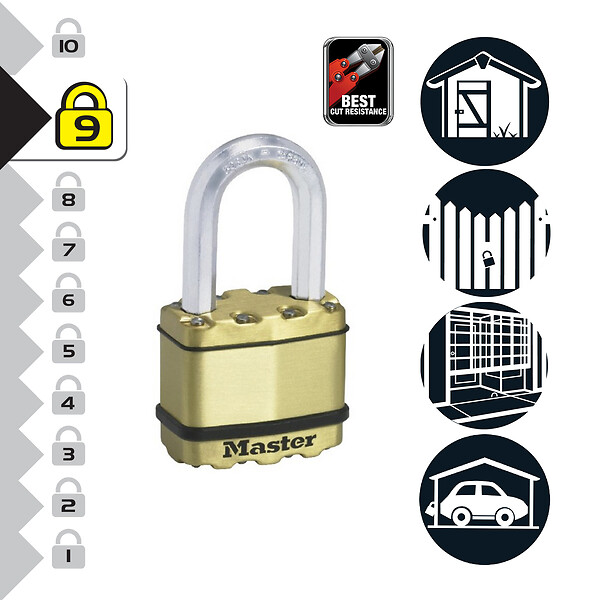 MASTER LOCK - Lot de 2 cadenas haute sécurité à clé Acier laminé/Finition laiton - large
