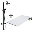 STANO - Pack Receveur de douche 90 x 160 cm extra plat blanc + Colonne de douche thermostatique - vignette