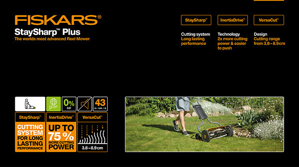 FISKARS - Tondeuse à gazon à main StaySharp Plus - 43cm - large
