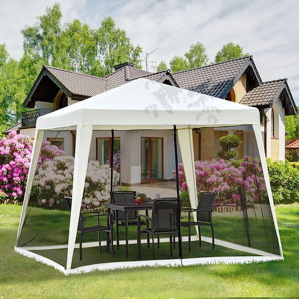 OUTSUNNY - Tonnelle barnum style colonial dim. 3L x 3l x 2,45H m 4 moustiquaires 2 zippées beige noir - large