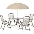 OUTSUNNY - Ensemble salon de jardin 6 pcs - table ronde + 4 chaises pliables + parasol - acier époxy café textilène polyester beige - vignette