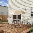 OUTSUNNY - Ensemble salon de jardin 6 pcs - table ronde + 4 chaises pliables + parasol - acier époxy café textilène polyester beige - vignette