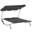 OUTSUNNY - Bain de soleil 2 places lit de jardin design contemporain toit réglable 2 roulettes 2 oreillers acier époxy polyester gris - vignette