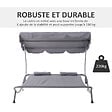 OUTSUNNY - Bain de soleil 2 places lit de jardin design contemporain toit réglable 2 roulettes 2 oreillers acier époxy polyester gris - vignette