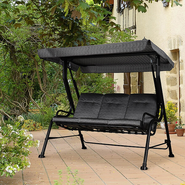 OUTSUNNY - Balancelle de jardin 3 places grand confort toit inclinaison réglable épais coussins amovibles polyester acier époxy gris noir - large