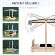 OUTSUNNY - Bac à sable carré en bois pour enfant dim. 106L x 106l cm avec bancs et couvercle - auvent réglable - vignette