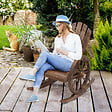 OUTSUNNY - Fauteuil de jardin Adirondack à bascule rocking chair style rustique chic accoudoirs roues charette bois sapin traité carbonisation - vignette