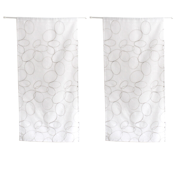 C MA DECO - Paire de voilages Galet finition droite brodée 2x60x90cm gris - large
