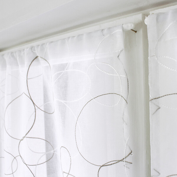 C MA DECO - Paire de voilages Galet finition droite brodée 2x60x90cm gris - large