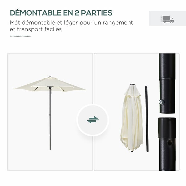 OUTSUNNY - Parasol droit de jardin balcon terrasse grande taille toile polyester 160 g/m² Ø 1,96 x 2H m mât alu beige - large