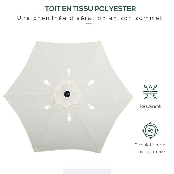 OUTSUNNY - Parasol droit de jardin balcon terrasse grande taille toile polyester 160 g/m² Ø 1,96 x 2H m mât alu beige - large