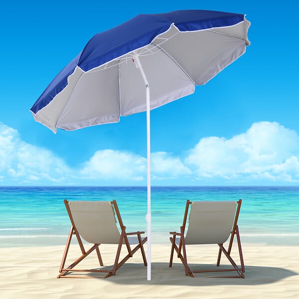 OUTSUNNY - Parasol inclinable octogonal de plage Ø 150 cm tissu polyester haute densité anti-UV mât démontable sac de transport inclus bleu - large